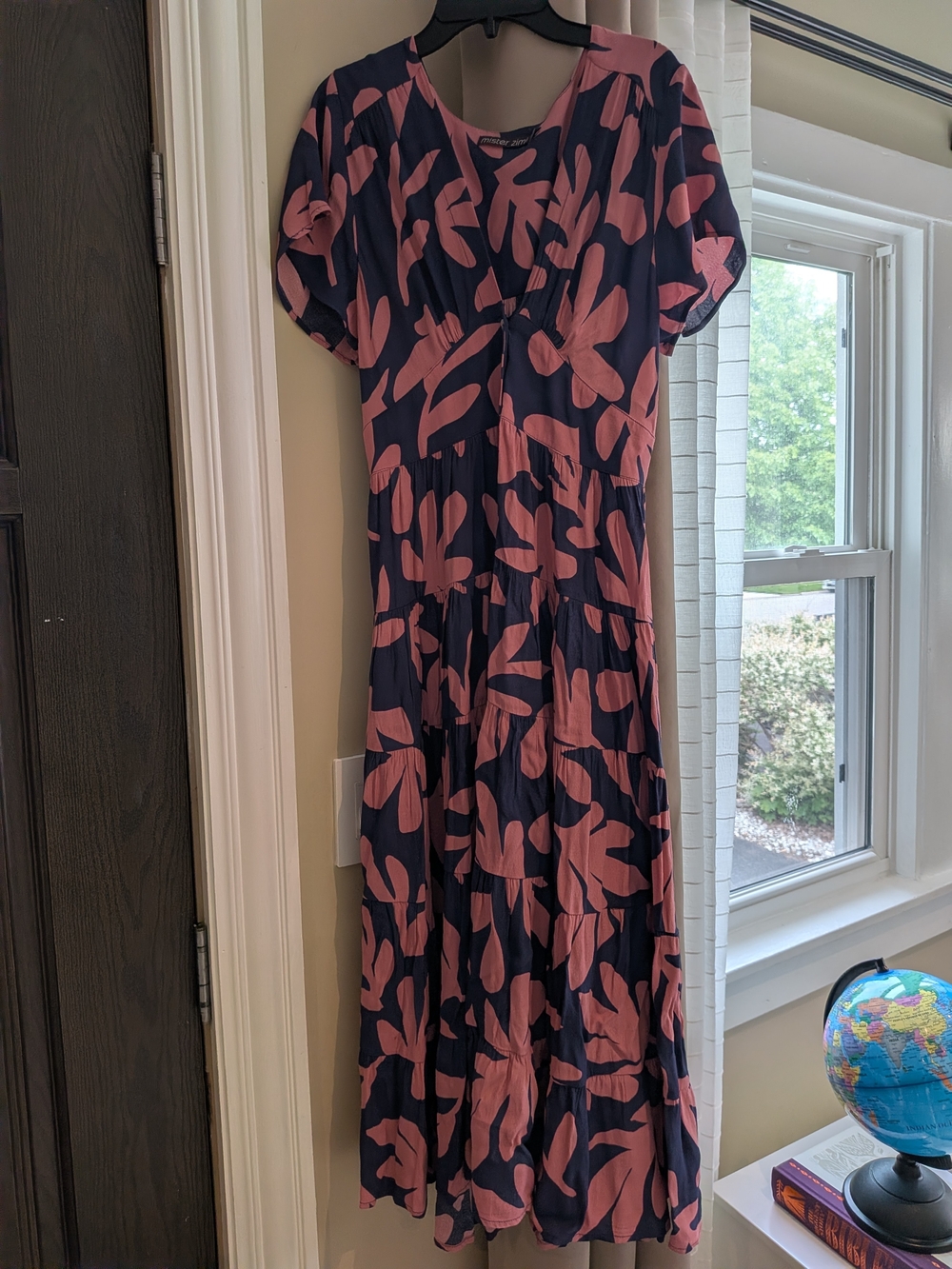 Mister Zimi Navy Maxi Dress with Dusty Rose Abstract Print